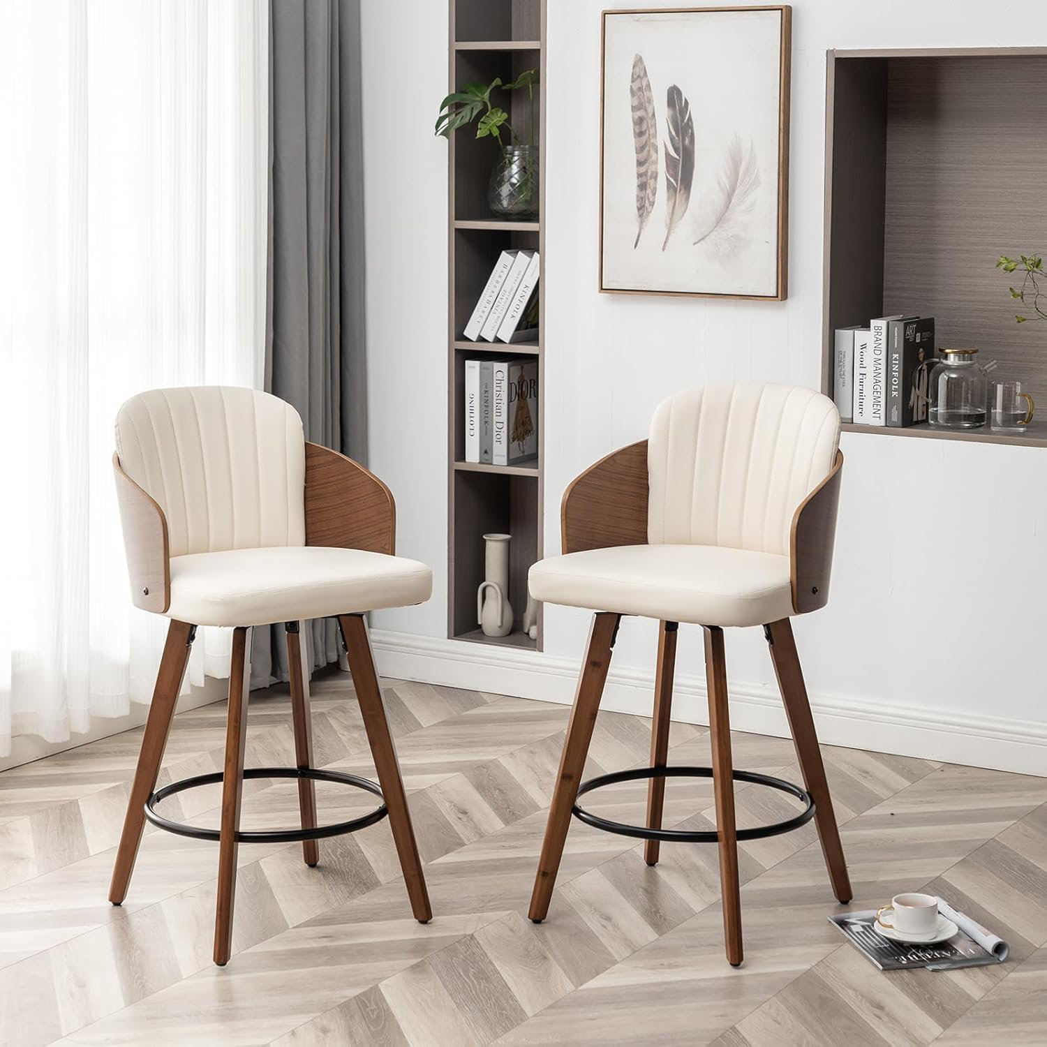 Corrigan Studio Counter Height Bar Stools,26" Swivel Bar Stools With Back And Arms,Leather ...